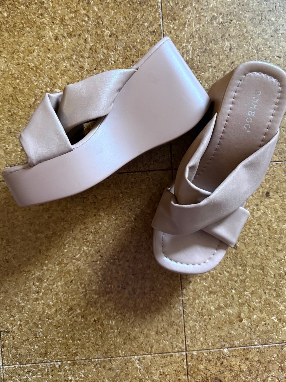 BAMBOO Nude Braided Platform Wedge Slides